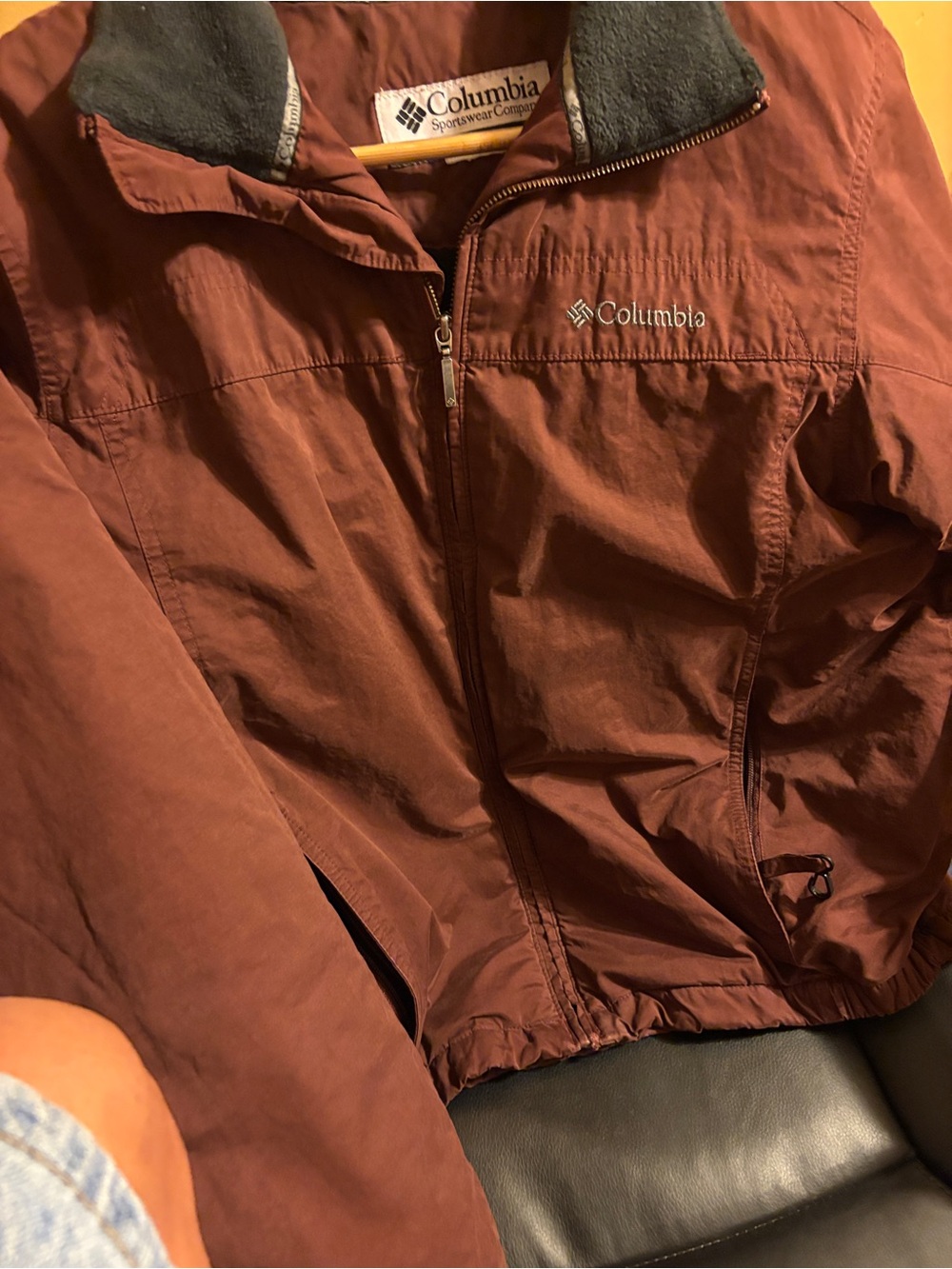 Columbia Men’s Rust Brown Jacket with Gray Fleece Collar Medium